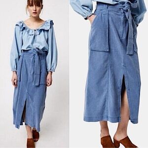 NWT Free People Catching Feelings Skirt Utility Midi Skirt In Blueberry Blue